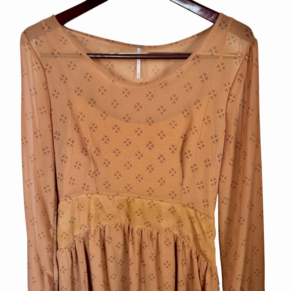 Free People Tan Patterned Mini Dress-NWOT EXCELLENT LIKE NEW - Picture 3 of 11